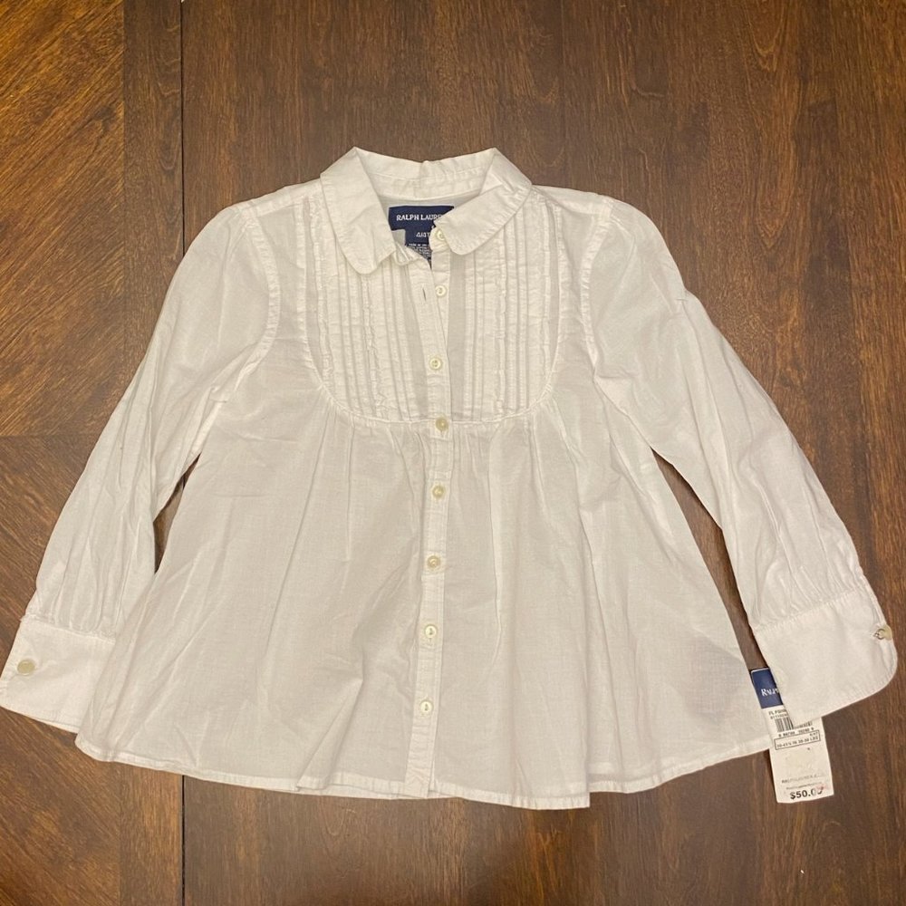 Ralph Lauren 4 4T White Button Blouse NWT
